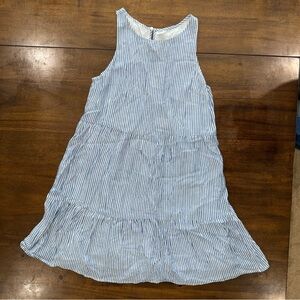 Old Navy Blue White Seersucker Sleeveless A Line Flare Ruffle Tank Dress XS